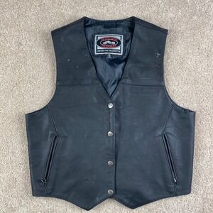 River Road Black Buffalo Leather Motorcycle Biker Vest XL 09-3919